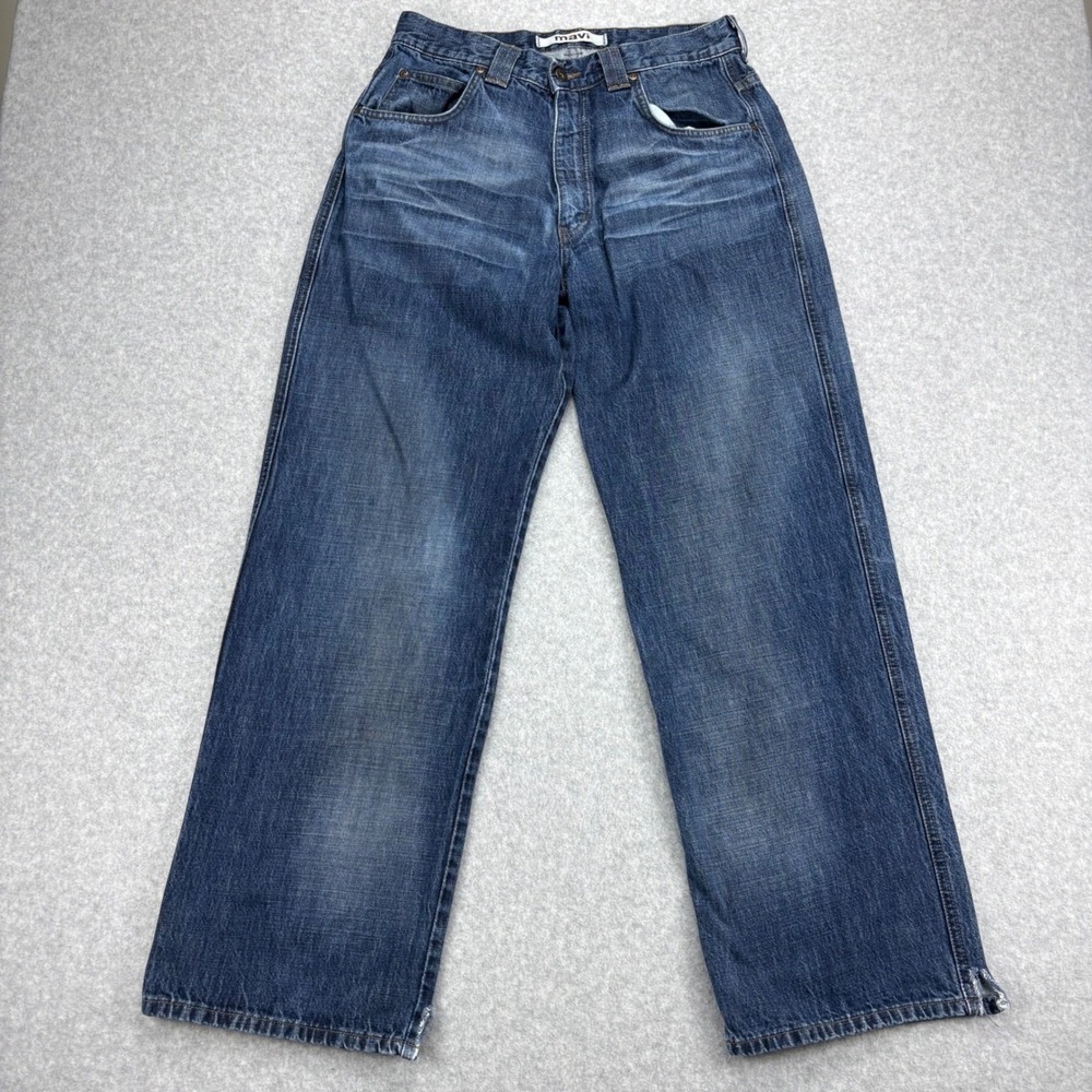 Mavi Jeans Mens 33x32 Blue Dark Wash Loose Baggy 90s Whiskered Y2K Grunge Skate